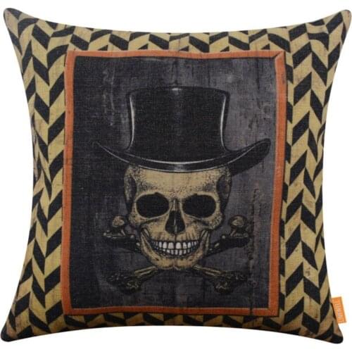 LINKWELL 45x45cm Retro Happy Halloween Day Sugar Skull Mexican Day of the Dead Season Decor Home Pillowcase Burlap Cushion Cover