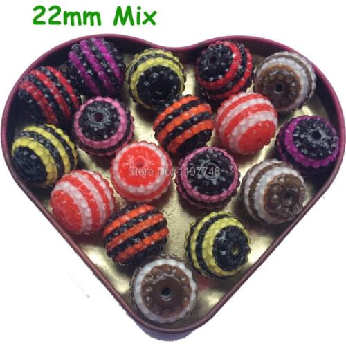 Chunky Beads for Kids 5pcs 22mm Resin Beads for Bubblegum Necklace Stripe Beads Rhinestone Beads for Jewelry Making Round Beads