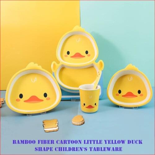 Baby feeding meal melamine bowl plate cup cartoon little yellow duck shape baby rice bowl children creative tableware set