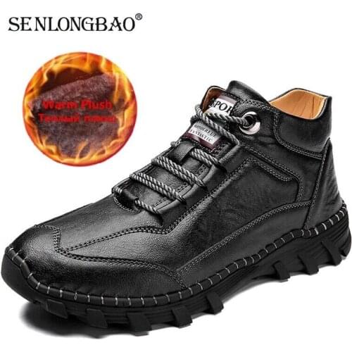 New Winter Mens Boots Comfortable Men Ankle Boots Thick Plush Warm Snow Boots Leather Autumn Outdoor Man Motorcycle Boots