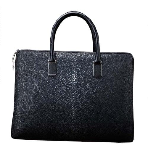 Ourui new selling Pearl fish skin men male briefcase black Genuine leather handbag men bag