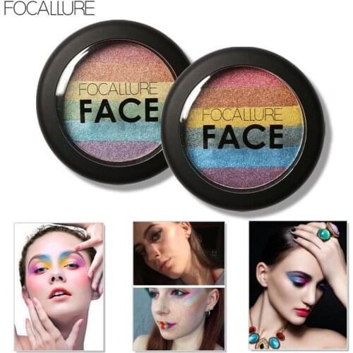 FOCALLURE Rainbow Highlighter Powder Palette Cosmetic Face Contour Highlighter Makeup Pigment 2 Colors To Choose