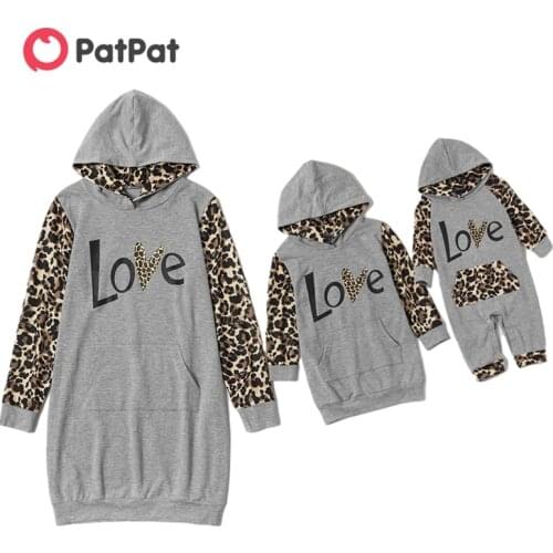 PatPat New Arrival Autumn and Winter Mommy and Me Letter Grey casual Matching Dresses Family Look Hooded Tops