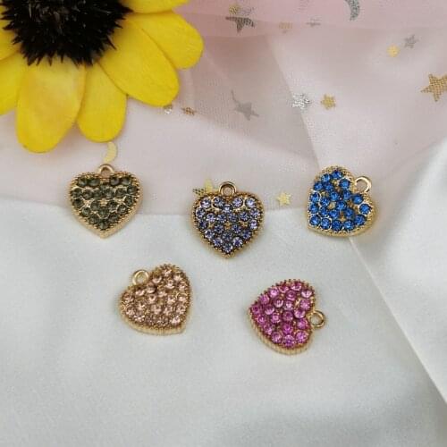 10Pcs Crystal Heart Shape Love Charms Pendant 17*18mm Gold Color Zinc Alloy Charm For DIY Earring Jewelry Making Accessories