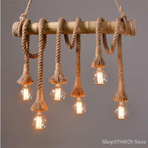 Hemp Rope Bamboo Pendant Lights Creative Retro Bar Table Garden Restaurant Decoration Lamps Hanging Light Fixture Home Decor