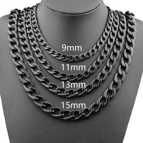 Tiasri Punk Cuban Link Chain Mens Necklace Bracelet Best Friend Gift Hip hop Jewelry Black Color Stainless Steel Link Wholesale