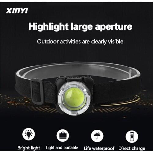 Built-in Battery 5000Lumens LED Headlamp USB Rechargeable COB Work Light 3light Modes Waterproof Headlight for Fishing, Camping