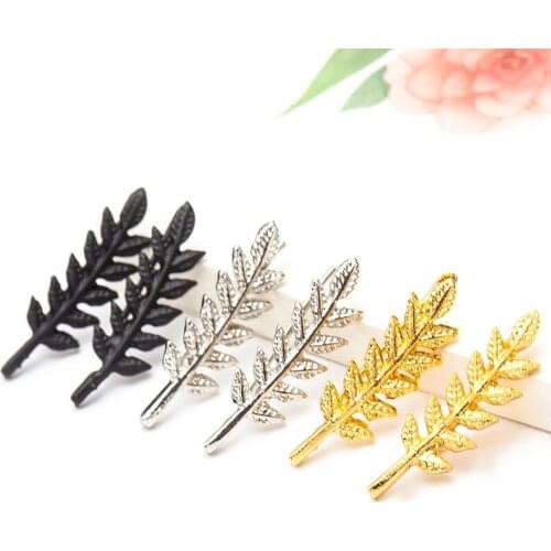 Long Branche Vivid Leaf Metallic Black Golden Silver Plated Stud Earrings for Women