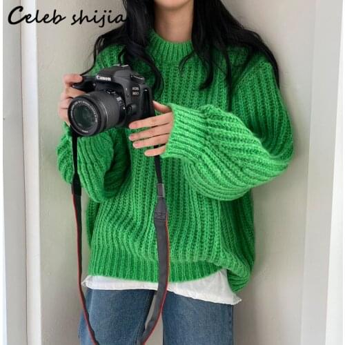 SHIJIA Harajuku Sweater Woman O-neck Apricot 2021 Fall Clothes Korean Knitted Pullovers Female Autumn Winter Loose Jumpers