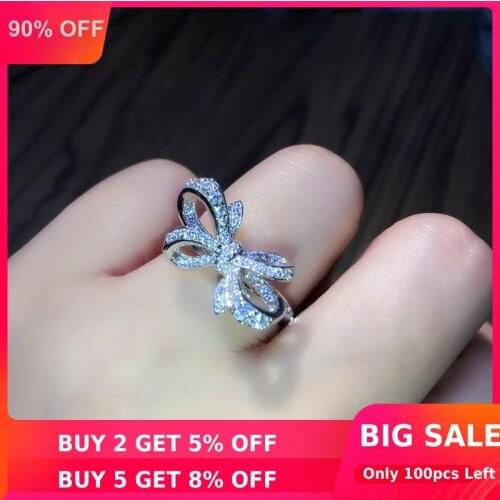Bowknot Pave Diamond Ring 925 sterling silver Jewelry Elegant Engagement Wedding band Rings for Women Bridal Party accessory