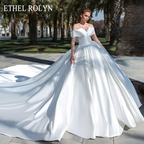 ETHEL ROLYN Ball Gown Wedding Dress 2021 Elegant Boat Neck Vintage Satin Bride Cathedral Princess Bridal Gown Vestido De Novia