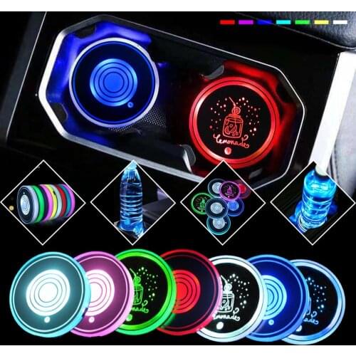 2Pcs USB charging Car Led Cup Holder Water Bottom Mat Light Decor Cover Luminous Trim Lamp Pad Ornament Coaster Accessories