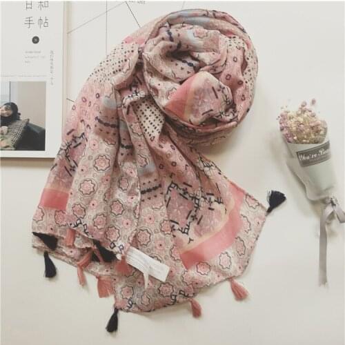 2017 Fashion Flower Print Tassel Scarf Long Fashion Floral Cotton Shawls And Scarves Hijab Wrap Free Shipping