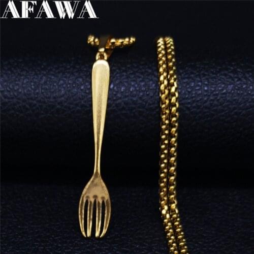 2021 Fork Tool Stainless Steel Punk Statement Necklace Men/Women Gold Color Big Long Necklace Jewelry collares largos N2025S2