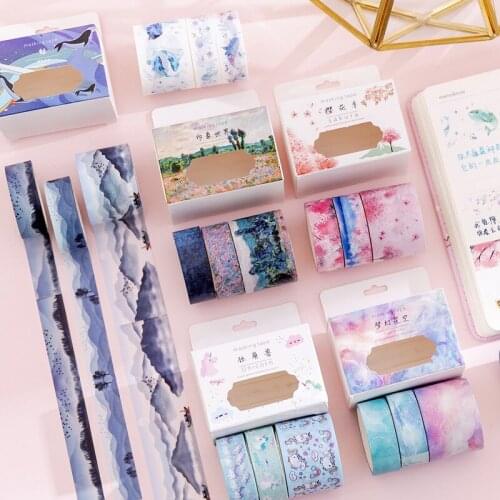 3pcs/set Creative Fantasy Watercolor Washi Paper Tape Handbook Material DIY Photo Album Diary Decoration Sticker Tape stationery