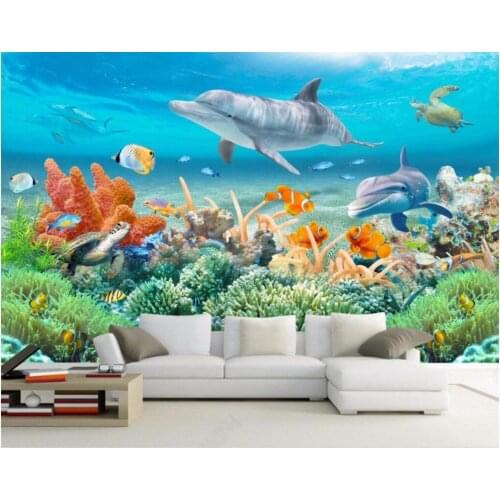 3d wallpaper custom Non-woven and silk mural Dolphin coral turtle aquarium decoration painting photo wallpaper for walls 3 d