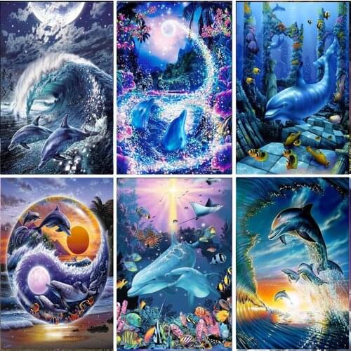 5D DIY Dolphin Diamond Painting Embroidery Rhinestones Kits Full Square Round Drill Cross Stitch Mosaic Animals Home Decor Gifts