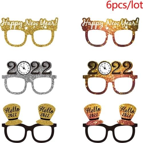 6pcs Happy New Year Star Hat Glitter Glasses Frame Photo Props New Year Eve Festive Party Eyeglasses Christmas Decor Kids Gifts
