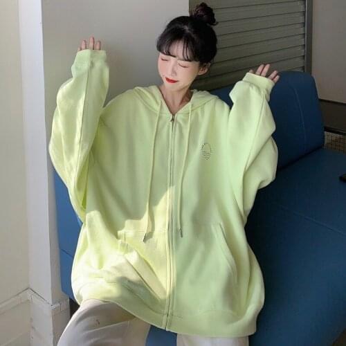 #7132 Gray Black Pink Green Hoodies Sweatshirt Top Pullovers Spring Autumn Coat Women Long Sleeve Thin Casual Loose Korean Style