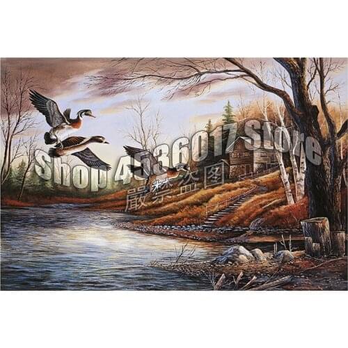 DIY 5D Diamond Mosaic Birds Fall Cabins, Cottages, Houses Handmade Diamond Painting Cross Stitch Diamond Embroidery Rhinestones