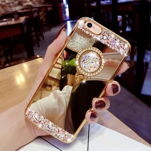 Diamond Soft TPU Crystal Rhinestone Glitter Mirror Phone Case For Samsung S10 S10 lite S10 plus with Ring Holder Stand