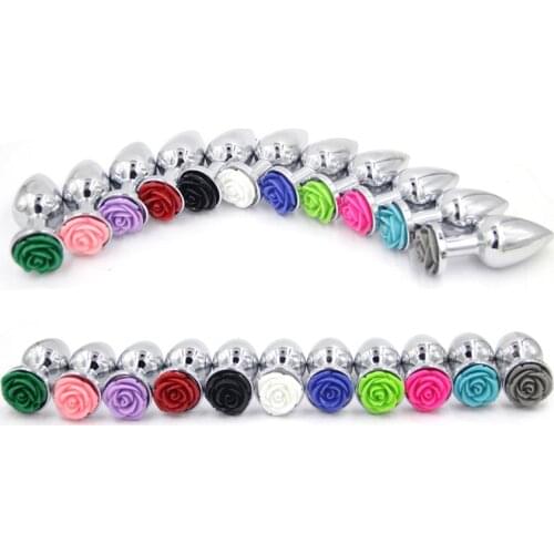 Stainless Steel Anal Plug with Rose Shape Butt Massager with different Colors Masturbating Sexy Toys for Gays or Females