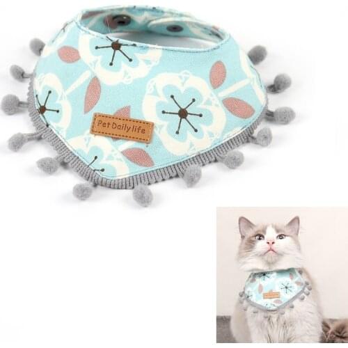 Cat Bandana Bib Adjustable Dog Cotton Triangular Scarf Collar with Floral printing and macrame Pet Accessories