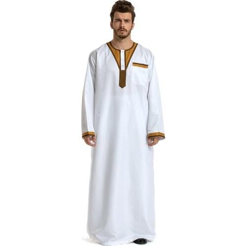 White Islamic Jubba Clothing Kaftan Plus Size Muslim Arab Robe Men Long Sleeve Moslim Hui Pakistani Man Abaya Indian Male Dress