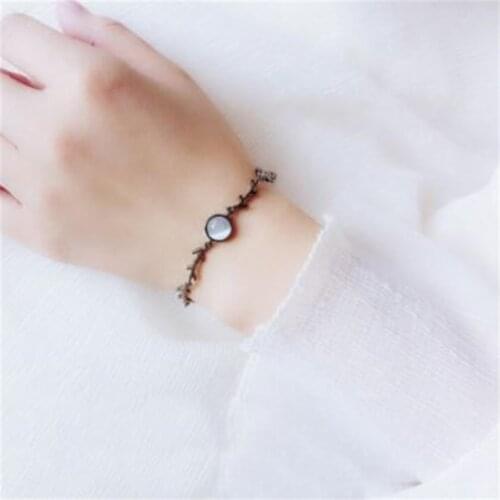 Season Gate 925 Sterling Silver Fashion Art Small Fresh Black Branch Cat Eye Stone Forest Chain Bracelets for Women Girls SB031