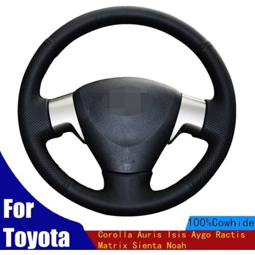 DIY Car Steering Wheel Cover Soft Black Genuine Leather For Toyota Corolla Auris Isis Aygo Ractis Matrix Sienta Noah