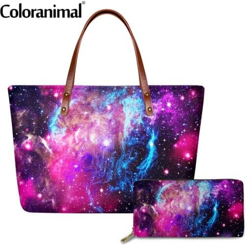 Coloranimal Colorful Galaxy Printing Tote Handbags for Ladies Large Shoulder Bags&Wallets Women Crossbody Bags Shopping Bags