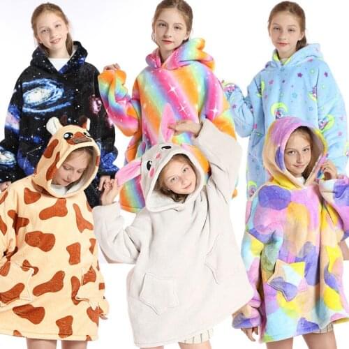 Kids Sweatshirt Baby Girl Clothes Animal Hood Blanket Thick Warm Pullovers Winter Fleece Sweatshirt TV Blanket Oversized Hoodies