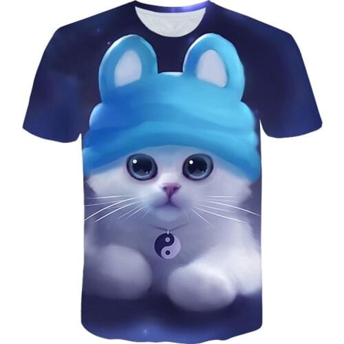 New Cute Cat Cartoon t shirt Kids For Boys Cool Funny Cartoon T-shirt Casual Childrens Clothing 2021 Summer O-Neck Short Sleeve