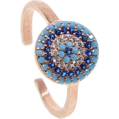 New Fashion 925 Sterling Silver delicate blue Flower Rings for Women lucky turkish evil eye CZ adjust open Wedding Rings Jewelry