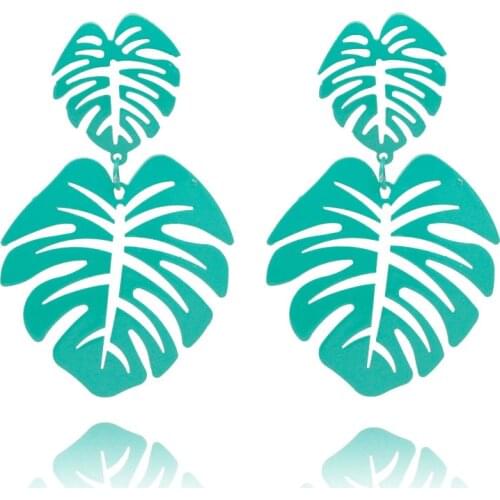 Colorful Hot Fashion Wholesale Jewelry Hollow Metal Leaves Dangling Long Statement Drop Earrings For Women Bijoux