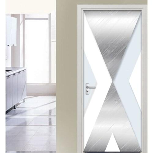 Creative Self Adhesive 3D Geometric Door Sticker Mural Modern Study Living Room Bedroom Door Decoration Wallpaper Wall Decals 3D