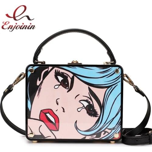 Fashion Acrylic Box Design Cartoon Women Party Clutch Shoulder Bag Letter Picture Purses and Handbags Female Designer Bag