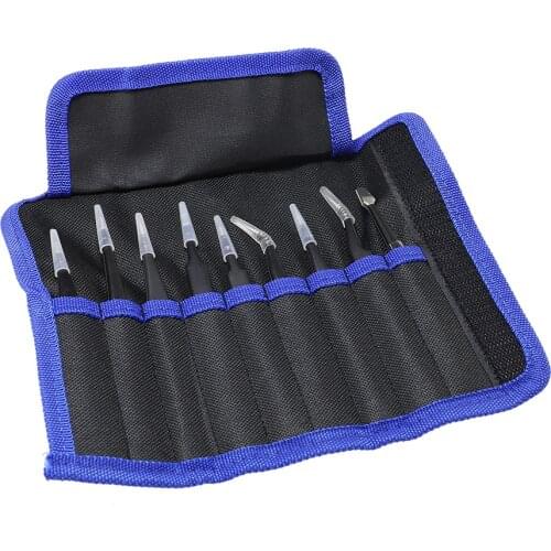 9Pcs Anti-static ESD Stainless Steel Tweezers set Maintenance Tools Industrial Precision Curved Straight Tweezers Repair Tools