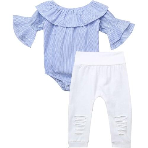 Baby Girls Clothes Fashion Newborn Cotton Half Sleeves Stripe Infant Romper and Pants Baby Clothing Toddler jumpsuit For 0-12M