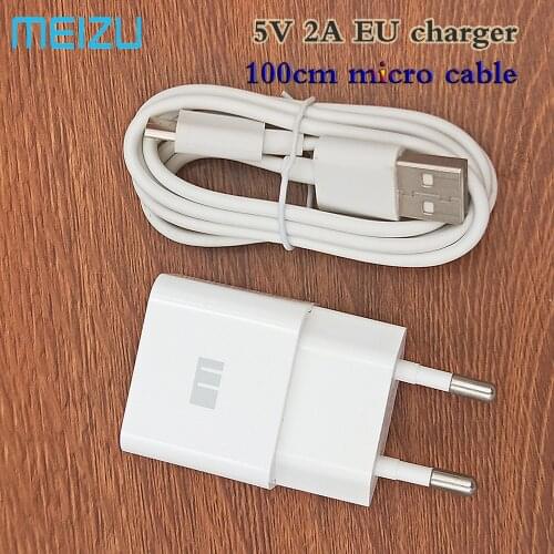 Original Meizu 5V 2A EU charger adapter 100cm micro usb cable for meizu U10 U20 MX5 MX6 M5S M3S M6 M5 NOTE redmi note 4A 5A 6X