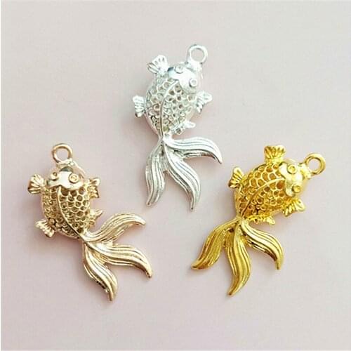 30 PCS 1.7*3.5cm Fashion Metal Alloy Gold/Silver/KC Gold Plated Fish Pendant Charm For Jewelry Making
