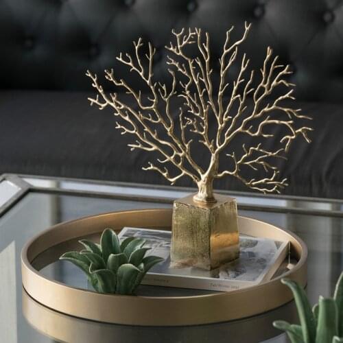 Powkhome Creative Brass Tree sculpture Figurine Ornaments Coral Plant Office Home Decoration Accessories Party Craft Gift