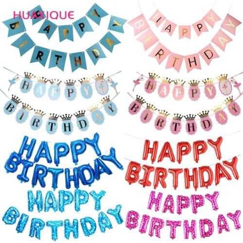 Paper Bunting Banner Flags Baby Shower Decor First 1st Birthday Party Supplies Foil Ballons