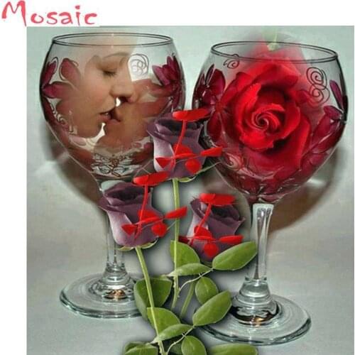 Romantic lover Diy diamond painting love wine glass and rose rhinestone cross stitch full round/square diamond embroidery