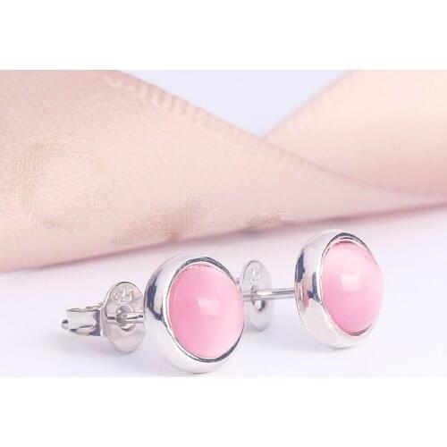 2 Colors Natural Stone Earrings Silver color Round Fire Opal Pink Crystal Stud Earrings for Women Birthstone Jewelry