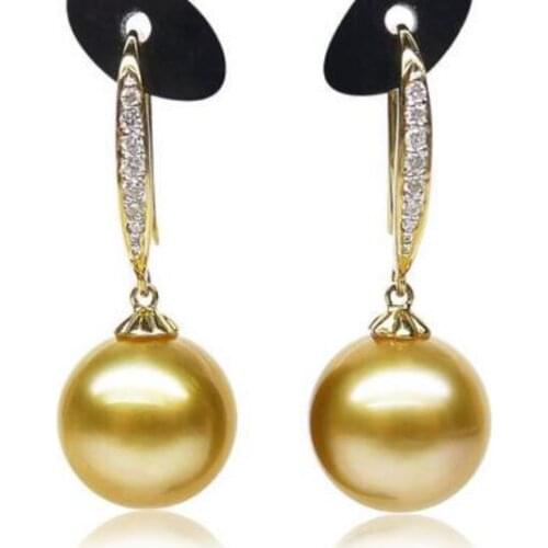 Earring Ear clip Women Bridal Jewelry Pearl 14MM SOUTH SEA SHELL PEARL EARRING CZ Luxury Ms. girl Wedding