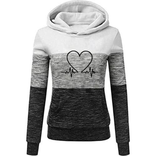 Sweatshirts Autumn Winter Hoodies Long Sleeve Hoody Ladies Pocket Patchwork Hooded Sweatshirt Female Outwear