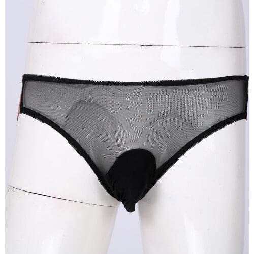 Men Lace Briefs Panties Seamless See-Through Embroidered Sissy Underwear Bulge Pouch Hollow Out Cross Back Low Rise Underpants