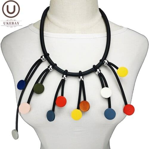 UKEBAY New Multicolor Wood Pendant Necklaces For Women Tassel Sweater Chain Fashion Jewelry Gothic Necklace Luxury Chokers Gifts