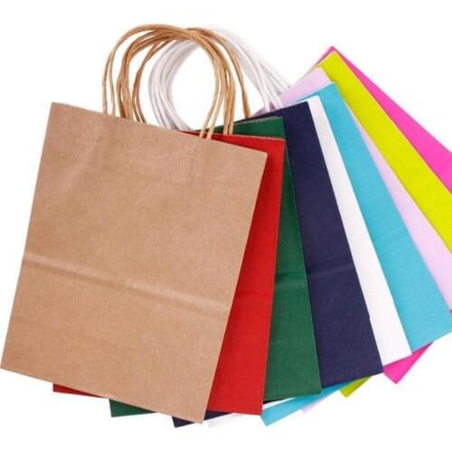 High Quality Kraft Paper packing Bag With Handles Festival Gift Bag For Wedding candy colors Paper Bags for shopping SN3395